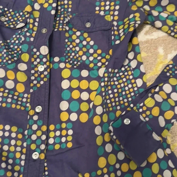 Vintage mod up our polkadot, psychedelic button-down shirt S/M - Picture 3 of 4